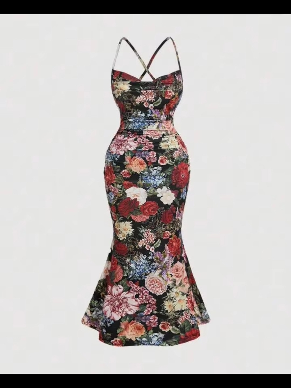 Floral Mermaid Midi Dress in Multi-Color Shein 1X